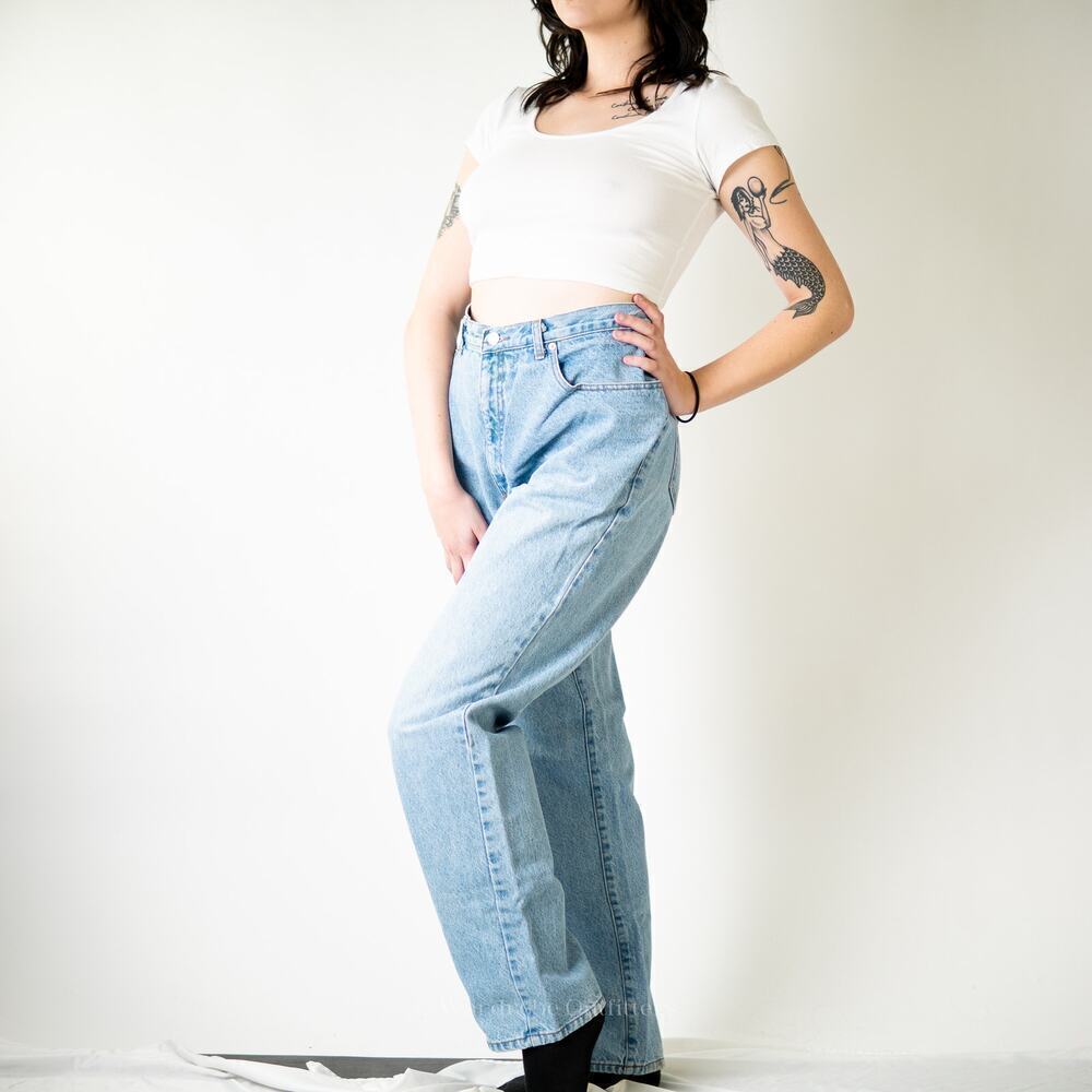 Vintage 90s Guess Jeans High Rise Faded Distressed Straight Leg Jeans - Picture 7 of 11